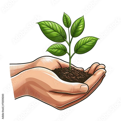 vector hand giving growing plant white background