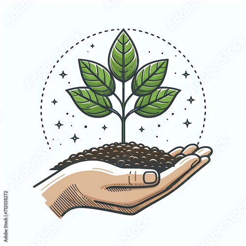 vector hand giving growing plant white background