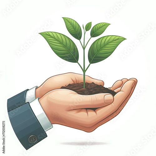 vector hand giving growing plant white background