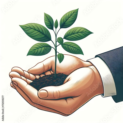 vector hand giving growing plant white background