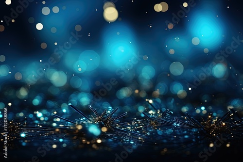 Blue glitter abstract bokeh background. Created with AI