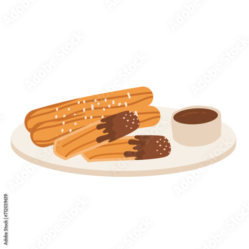 traditional mexican dessert churros with chocolate