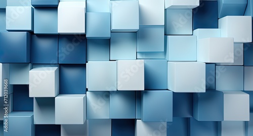 Blue and white 3D cube wall. Created with AI