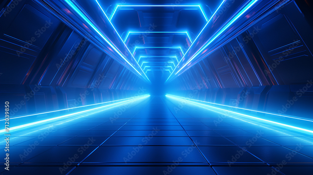 sci fi futuristic blue neon led glowing blue laser fluorescent retro