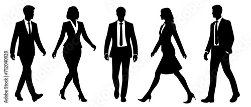 Silhouettes of Business Professionals Walking with Purpose