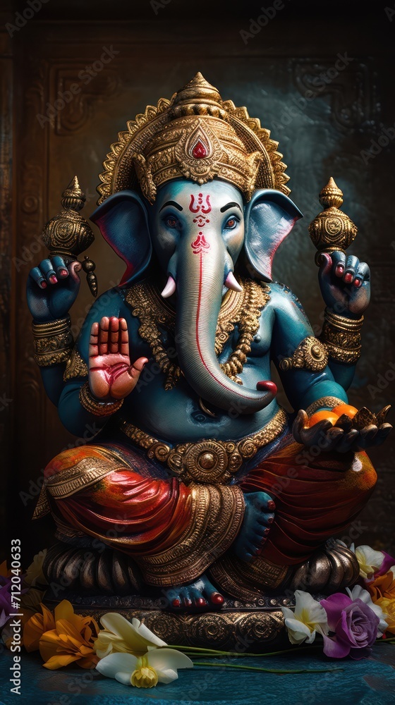A Ganesha Oil Painting The full picture is straightforward. Abstract background. Sharp lines.