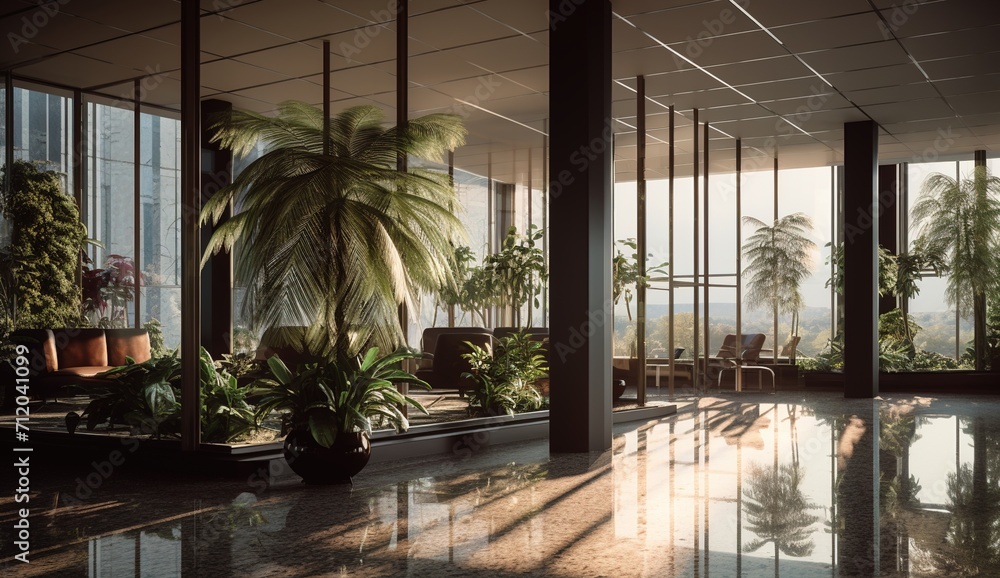 Fototapeta premium Modern Office Lobby Interior With Plants