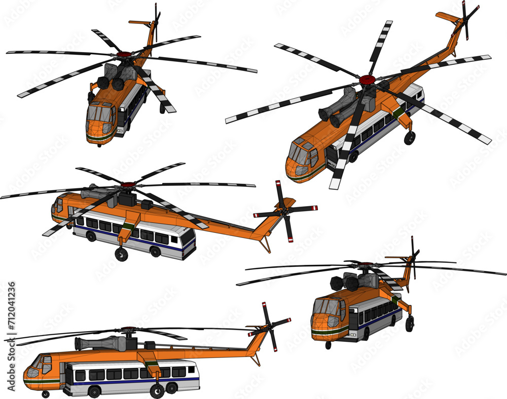 Vector sketch illustration of design for passenger helicopter transportation for remote areas Vector sketch illustration of design for passenger helicopter transportation for remote areas