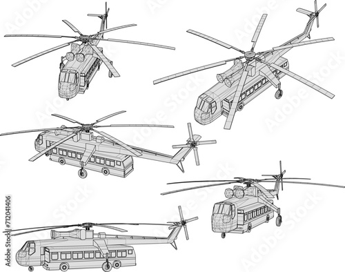 Vector sketch illustration of design for passenger helicopter transportation for remote areas