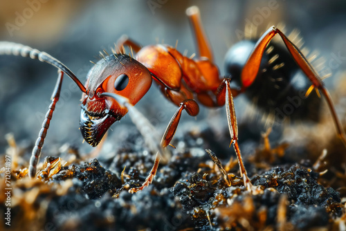 Ultra macro ant portrait shot, detailed close-up image of ant's face and trunk. © wildarun