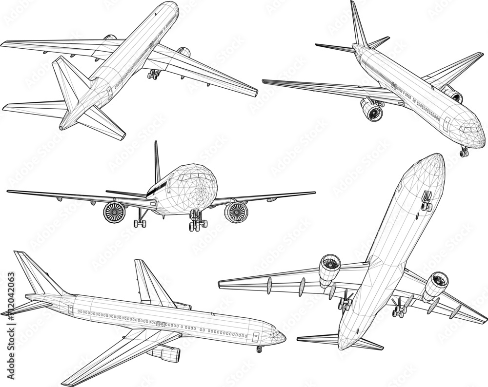 Vector sketch illustration of commercial passenger airplane public transportation design Vector sketch illustration of commercial passenger airplane public transportation design