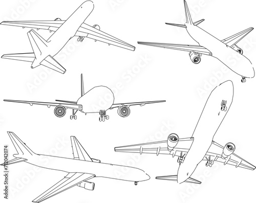Vector sketch illustration of commercial passenger airplane public transportation design