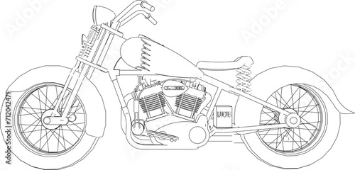 Vector sketch illustration of custom modified motorbike design for touring and competition
