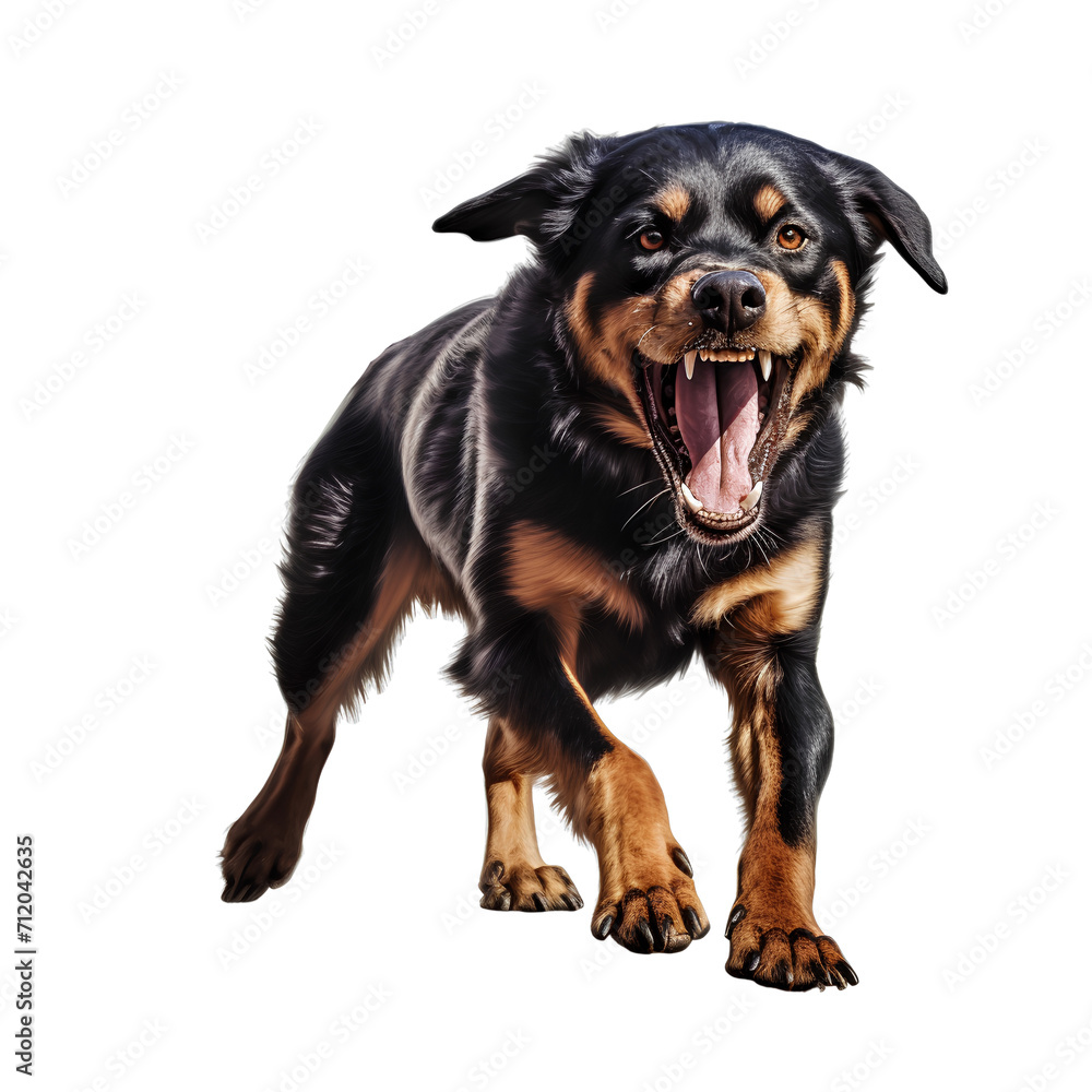 Dangerous ferocious mad dog can spread rabies, Foaming at the mouth, Tail droop, isolated on transparent background