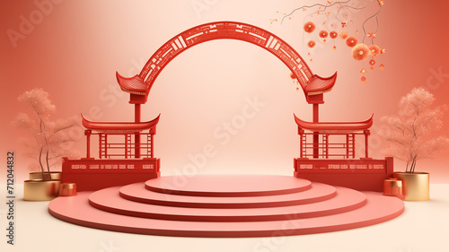 3d podium background themed chinese new year. Suitable for promotion product photo