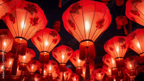 Chinese lanterns are created from bamboo and rice paper and are flown during the Lantern Festival at Chinese New Year. photo