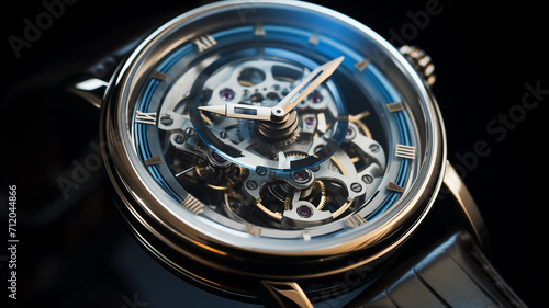 An elegant wristwatch with a transparent clock face.