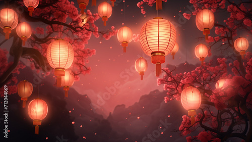 Chinese lanterns are created from bamboo and rice paper and are flown during the Lantern Festival at Chinese New Year. 
