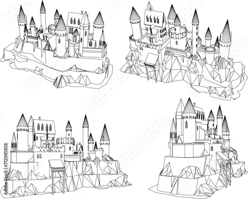 Vector sketch illustration of haunted castle castle design on hill