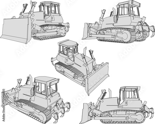 Vector sketch illustration of heavy bulldozer machine design for construction projects