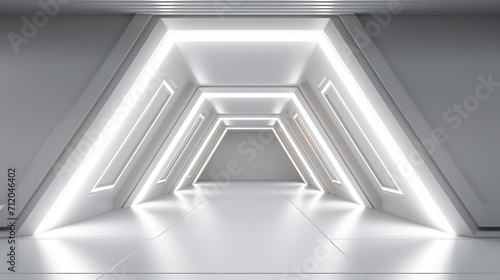 modern white background empty long light corridor