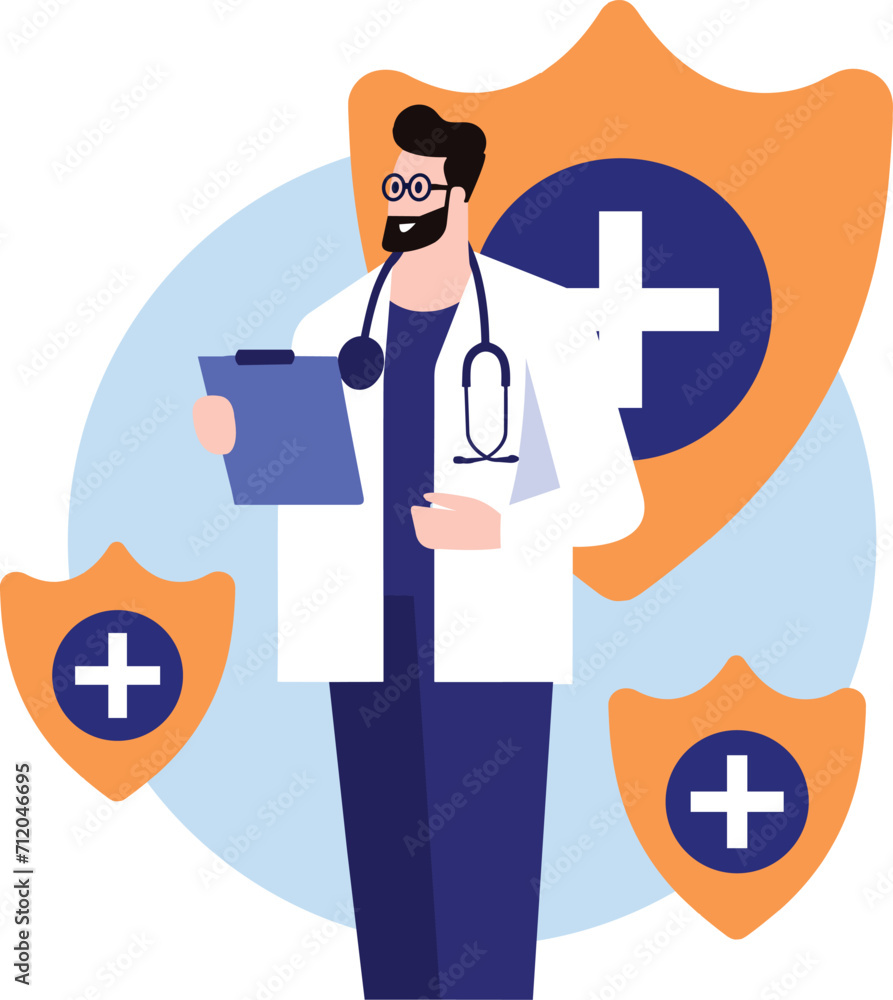 male doctor in flat style isolated on background