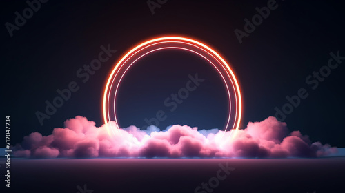 abstract cloud illuminated with neon light 3d render on dark background