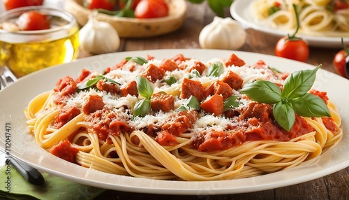 pasta with tomato sauce and basil