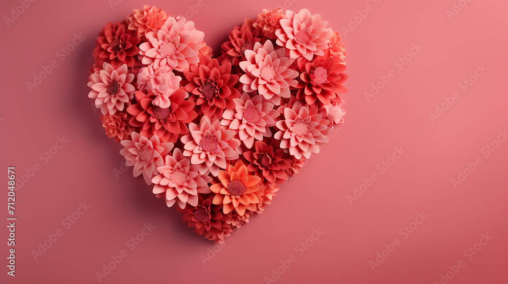 Romantic Living Coral Love: Heart Shape Made of Flowers for Valentine's Day Fashion, Copy Space Available