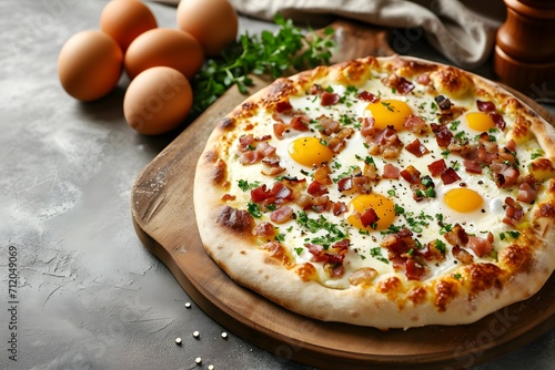 A Freshly Baked Breakfast Pizza Ready To Be Served