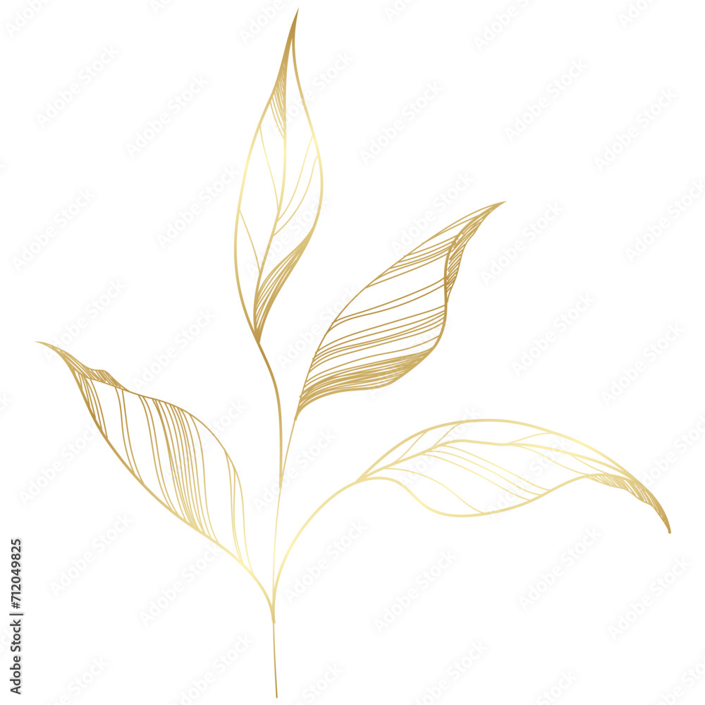 hand drawn golden leaf branch