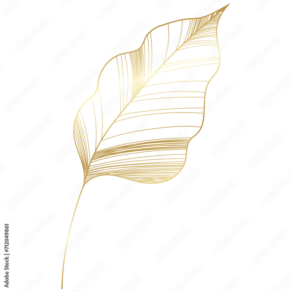 hand drawn golden leaf branch