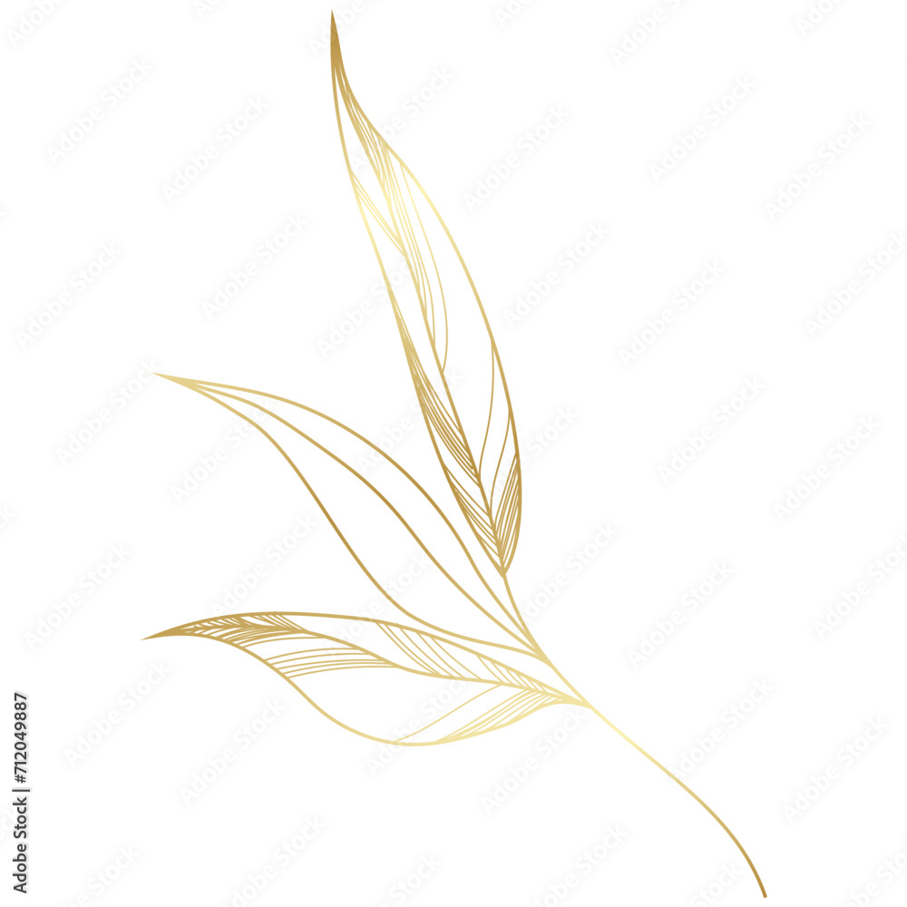 hand drawn golden leaf branch hand drawn golden leaf branch