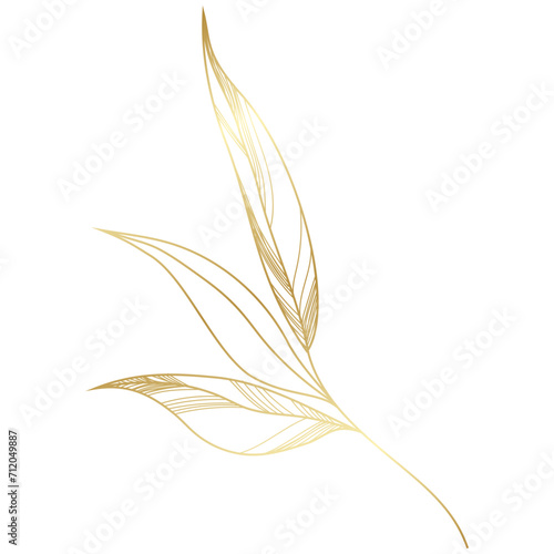 hand drawn golden leaf branch