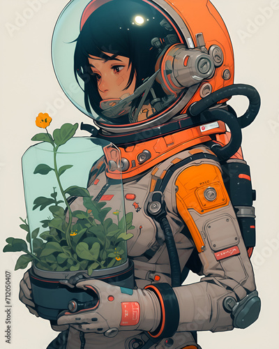 Fotografering Mars colonist growing a flower and plant in a glass tube