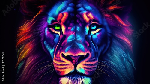 Closeup lion head in colorful neon light © setiadio