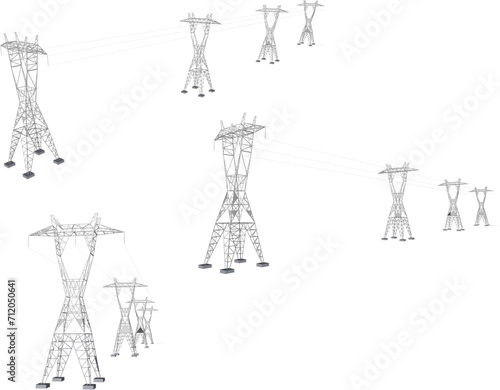 Vector sketch illustration of high voltage electricity pole tower design with big cables