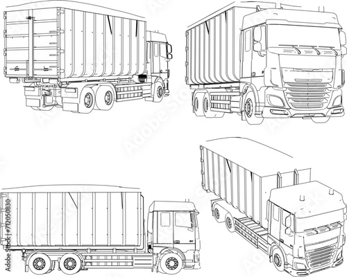 Vector sketch illustration of large container trailer truck design for industry