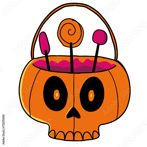 illustration of a skull shaped pumpkin for placing candy. halloween icon flat vector illustration