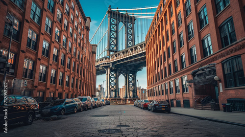 ニューヨーク市ブルックリンのダンボにあるマンハッタン橋GenerativeAI