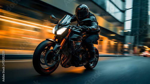 Motorcycle Rider Speeding On a Motorcycle on the Road, Motorcycle in Motion, AI-Generated © Umer