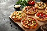 An Assortment Of Freshly Baked Mini Pizzas Fready To Be Served