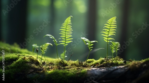 asplenium solopendrium ferns grow in the wild forest, nature photography, ESG, copy space, 16:9  photo