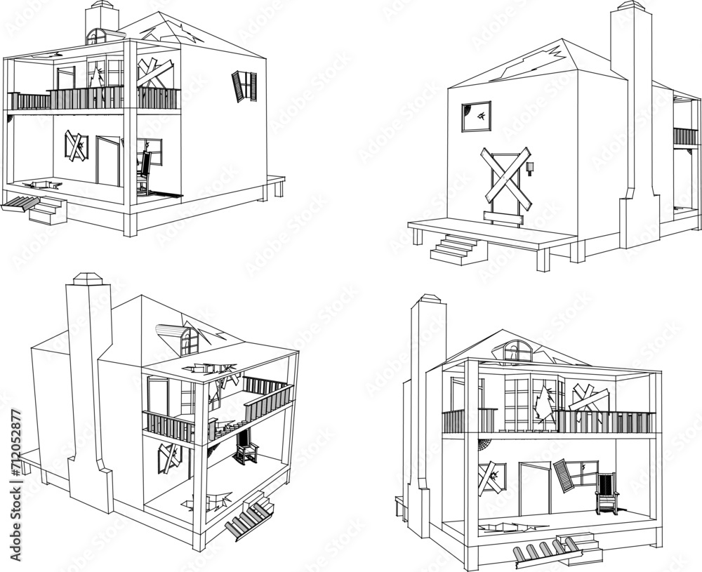 Vector sketch illustration of old haunted house perspective design for halloween 