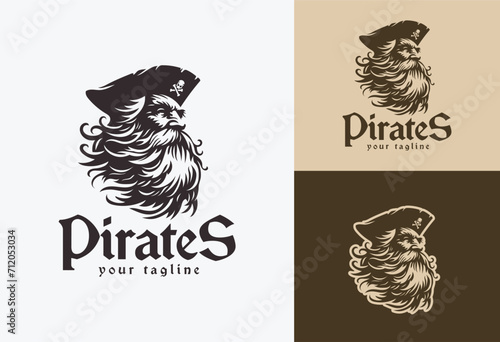 old man pirate logo design vector illustration