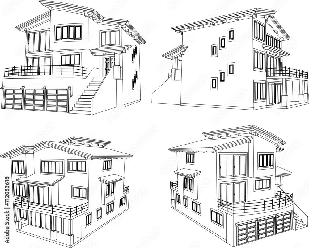 Vector sketch illustration of modern minimalist home design