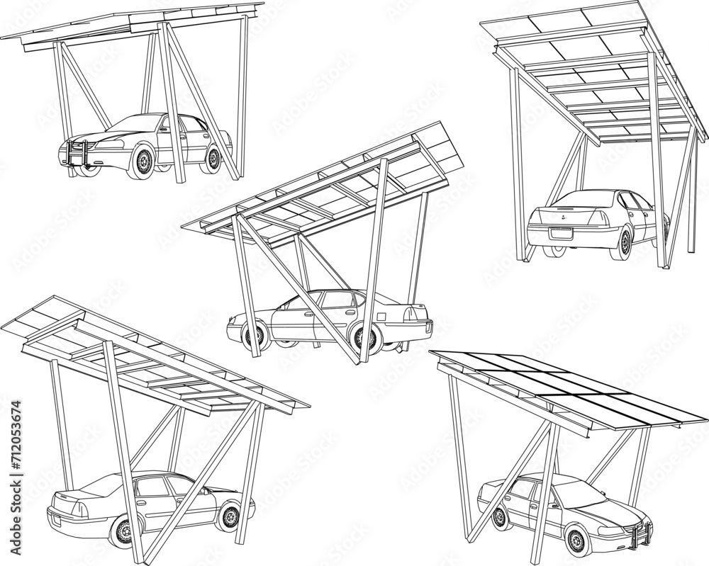 Vector sketch illustration of modern simple car garage design