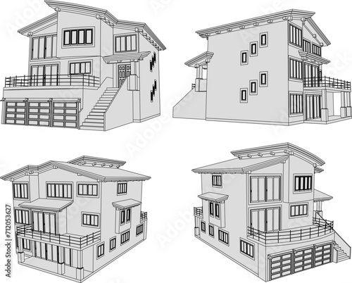 Vector sketch illustration of modern minimalist home design