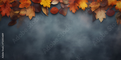 Autumn background with colored maple leaves, Yellow and red autumn leaves of trees on a wooden background, Autumn leaves on a dark background, Autumn leaves on the ground, Generative AI