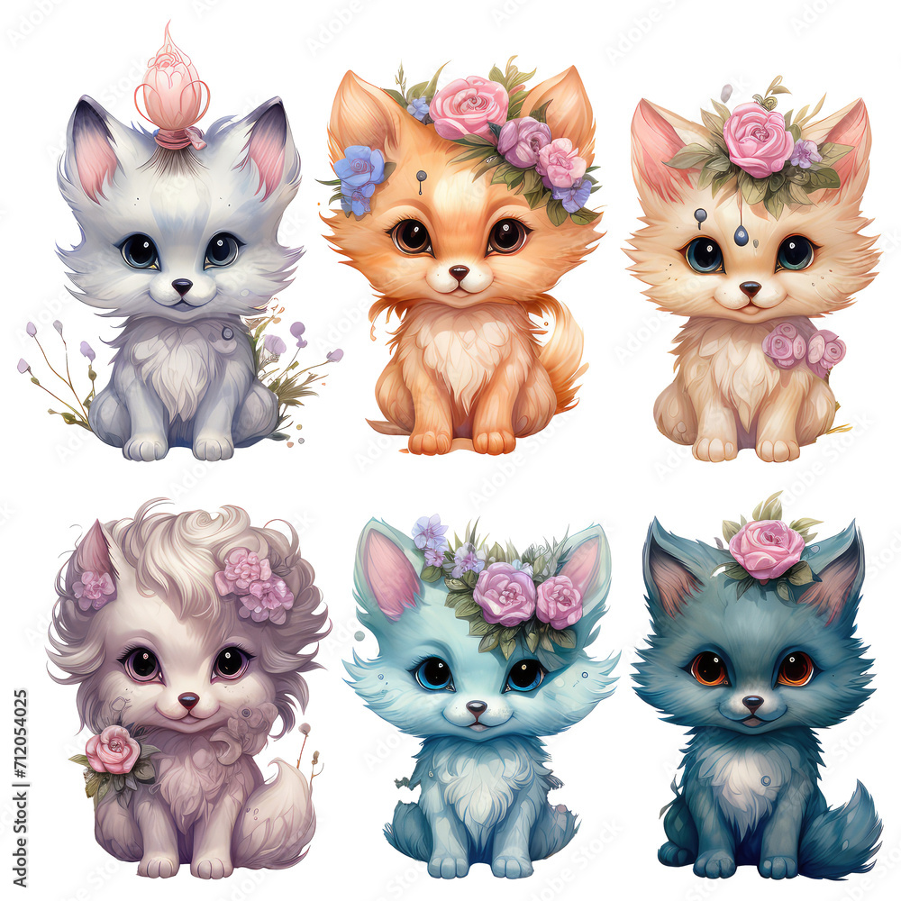collection watercolor clipart of cute fantasy baby foxes collection watercolor clipart of cute fantasy baby foxes